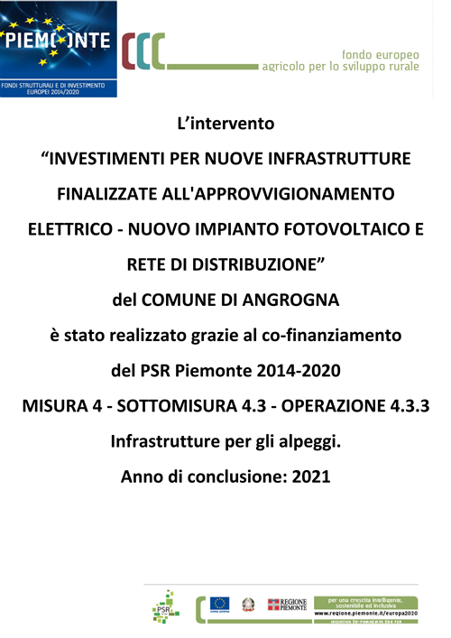 Piano di Sviluppo Rurale 2014-2020: operazione 4.3.3 "Realizzazione di nuove infrastrutture per l'approvvigionamento elettrico dell'Alpe della Sella"